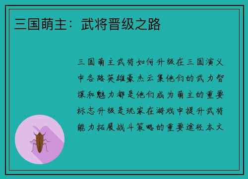 三国萌主：武将晋级之路